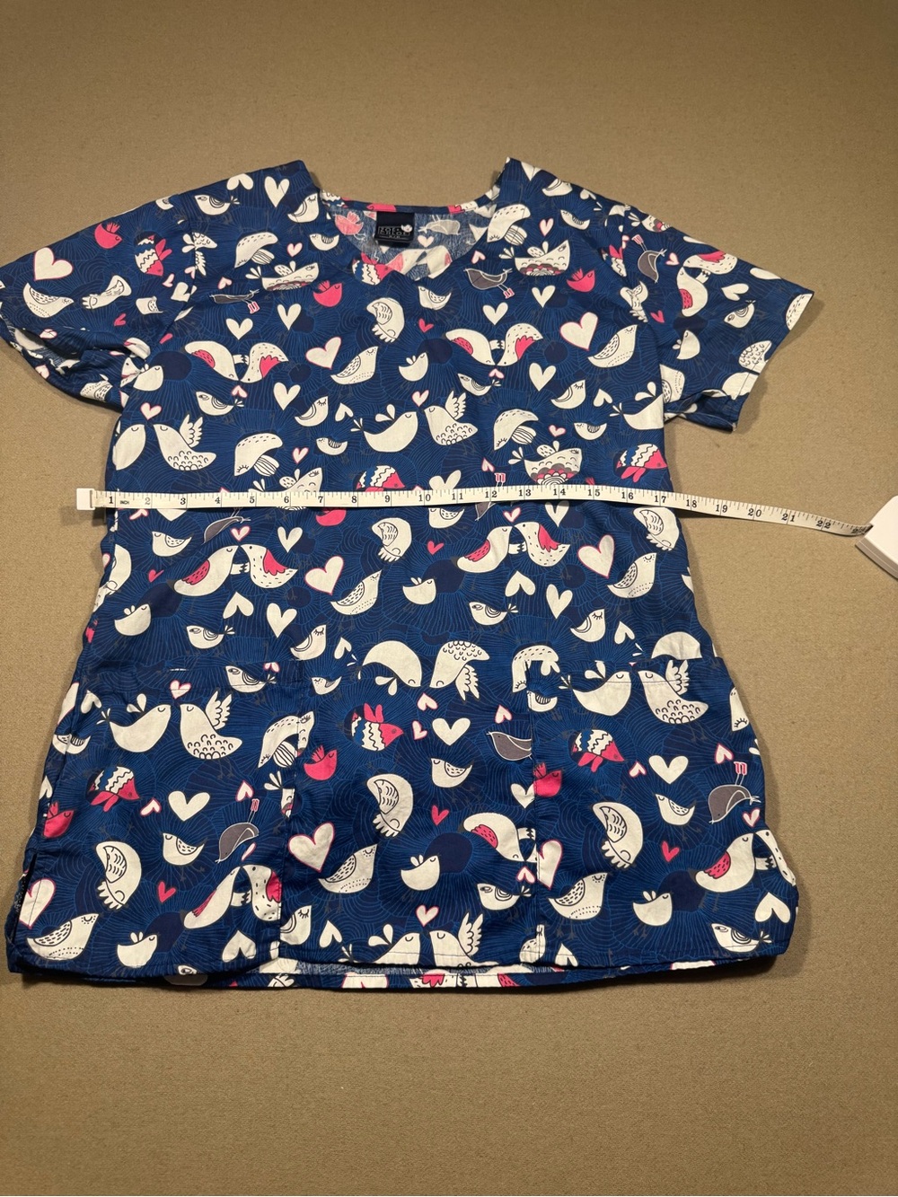 Cherokee Navy Bird Print Women's Scrub Top